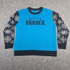 NHL Seattle Kraken Knit Sweater Women's Large Graphic Pullover Blue Snowflakes